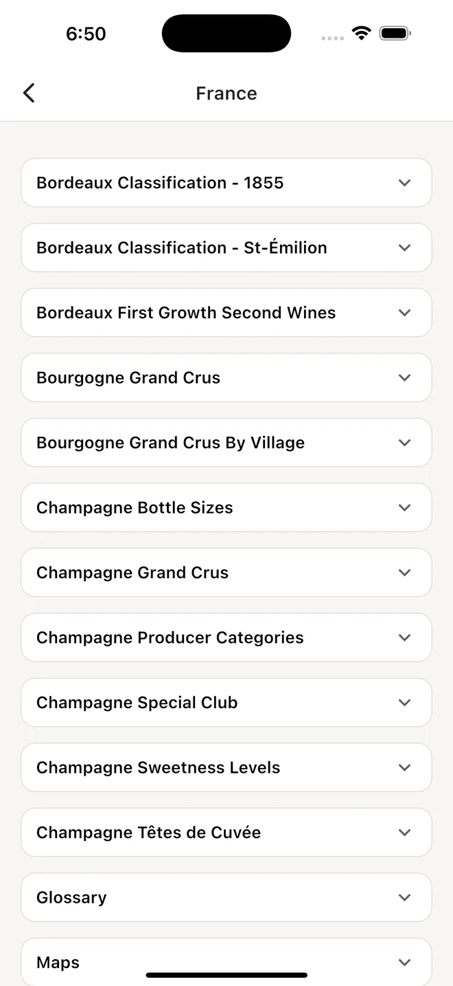 French wine study topics including Bordeaux classifications, Bourgogne Grand Crus and Champagne